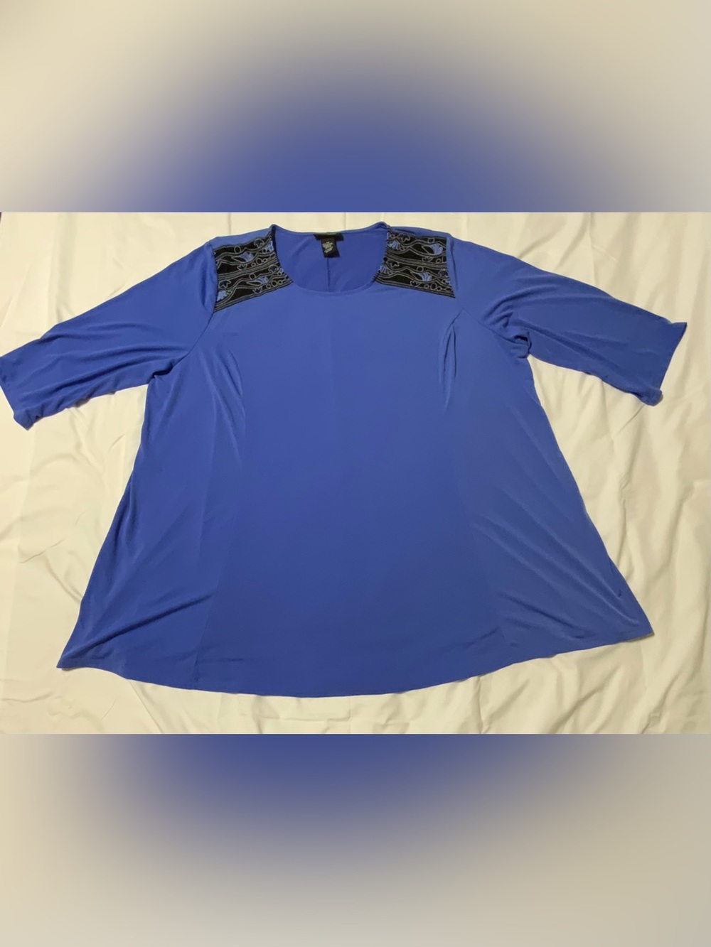 Any Wear by Catherine Blue Embellished Shoulder Women's Top